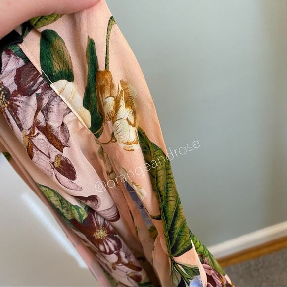 NICHOLAS Peach Pink Floral Print Silk Flare Sleeve Romper Long Sleeve 6 Small - Picture 10 of 16
